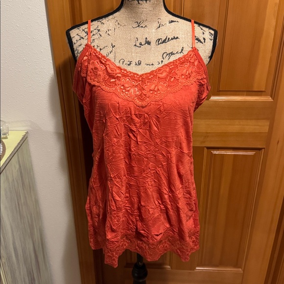 Lace Trimmed Wringle look fabric Orange Cami Top or camisole great for Fall - Picture 1 of 7